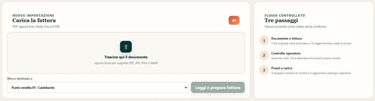 Caricamento fattura e controllo operatore in tre passaggi